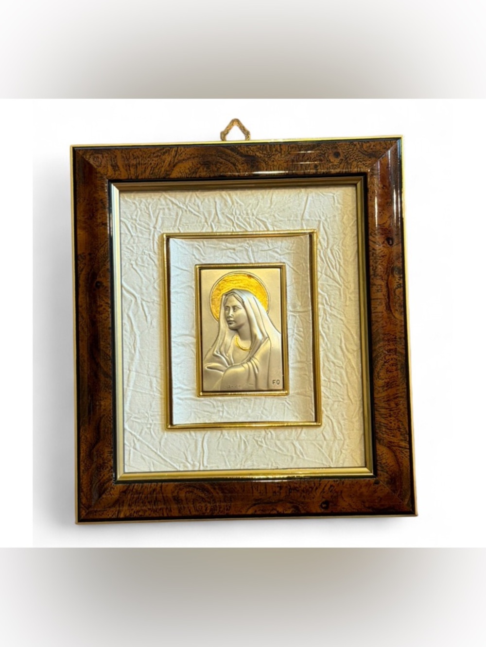 Vintage Sterling Silver Virgin Mary Religious Iconography Relief Framed Artwork